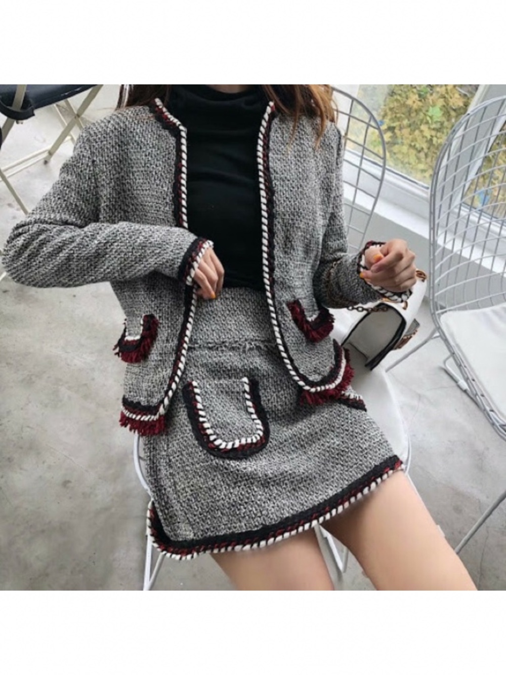 Zara Black and White Tweed Jacket and dress set. M/L